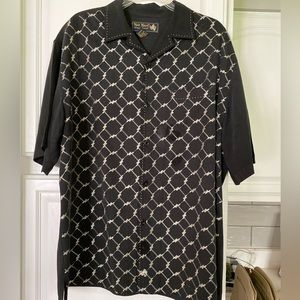 Nat Nast Luxury Originals Mens Cream Black Silk Button Down Shirt Size L